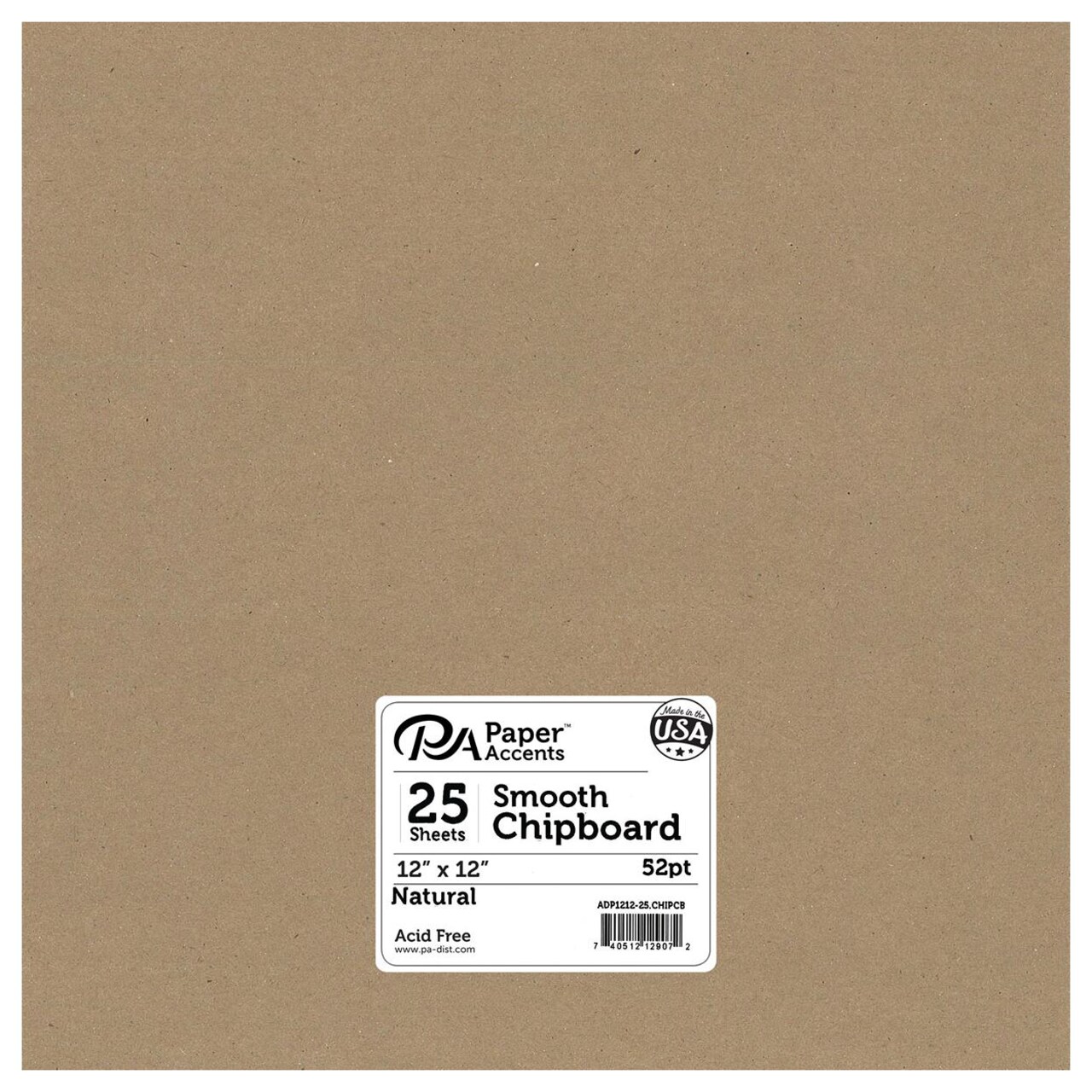 Accent Design Paper Accents Chipboard 12"x12" 1X Heavy 52pt Natural 25pc - Sturdy Chipboard for DIY, Bookbinding, Natural Chipboard Sheets for Crafts